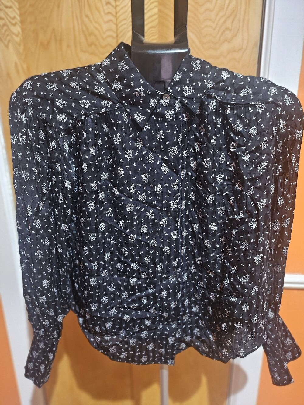 Madewell Black Blouse with White Floral Print